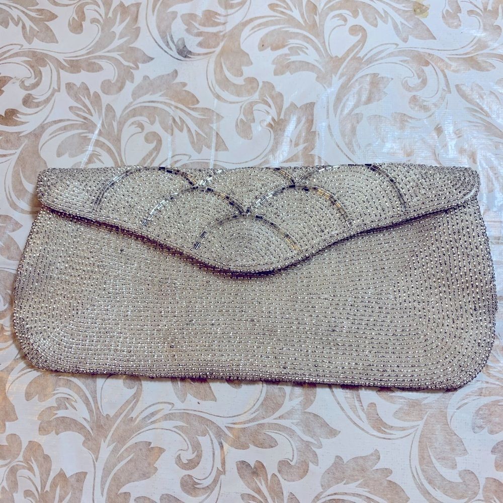 Vintage Beaded Clutch Evening Bag Snap Closure Satin Lined Handmade Made Japan 